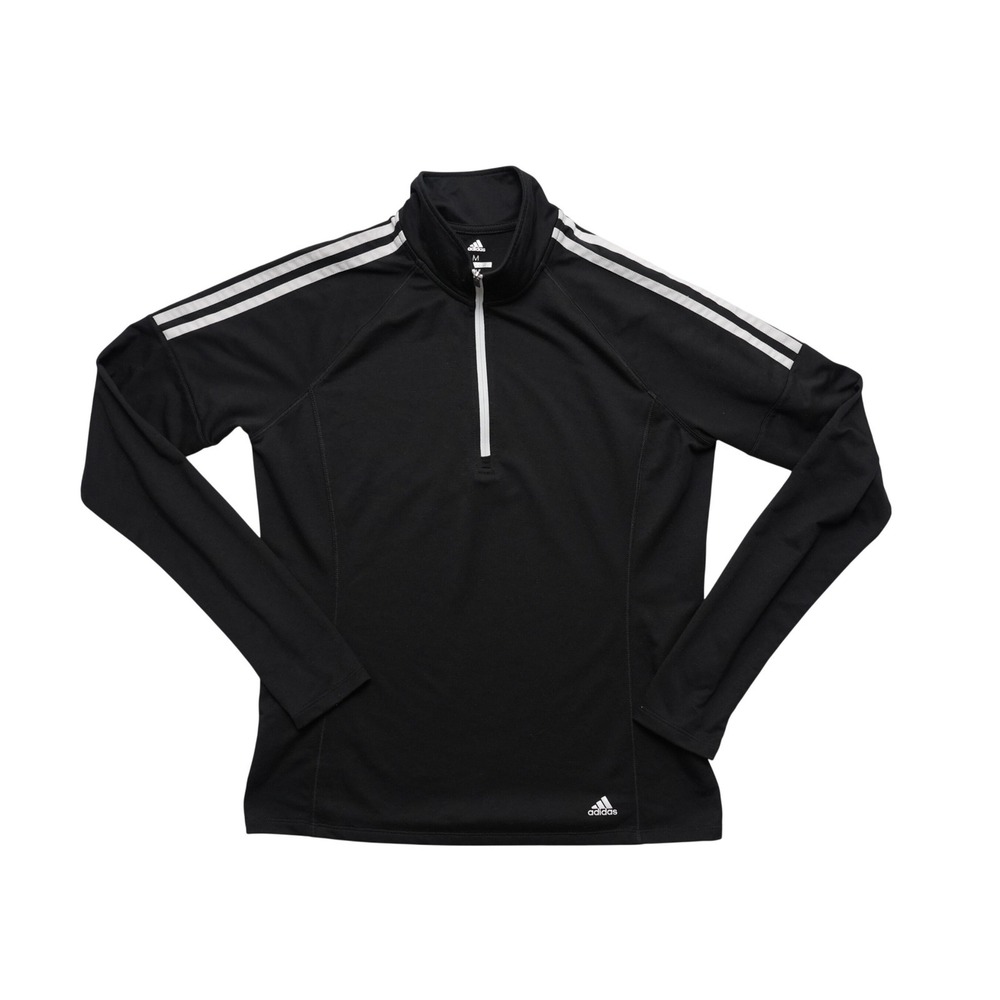 Adidas Golf Quarter Zip Pullover Womens Medium Black 3-Stripe Long Sleeve